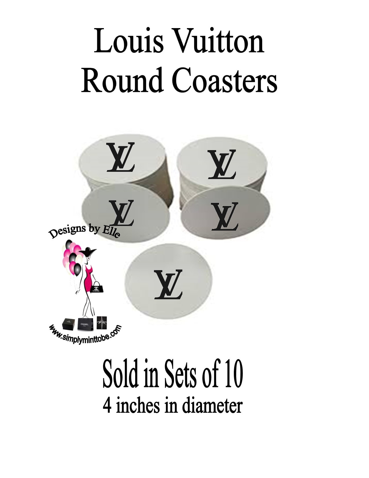 LV Louis Vuitton Square White Drink Coasters with LV Logo for all  occassions made to order Sold in Sets of 10