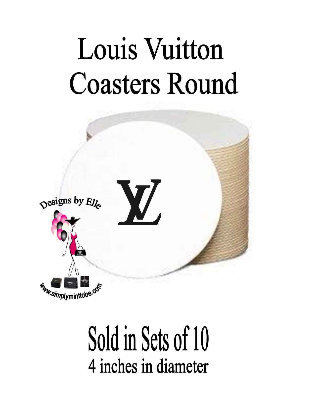LV Louis Vuitton Inspired Drink Coasters with LV logo for all